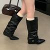 High boots autumn and winter new fashion thick heel boots long boots women's pointed versatile belt buckle pants boots