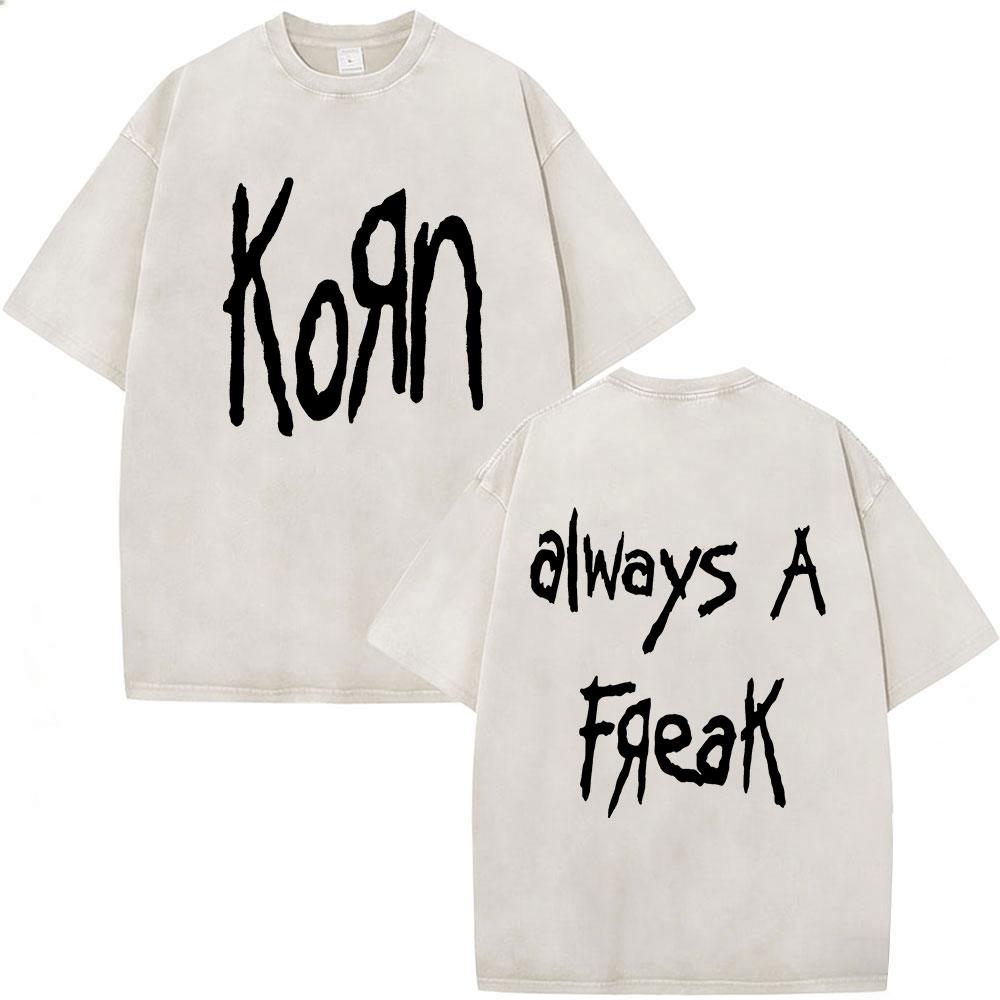 Korn Europe Tour Vintage Washed T Shirt Fan Gifts Metal Gothic Rock Band Tshirts Mens Clothing Casual Short Sleeve Tshirt