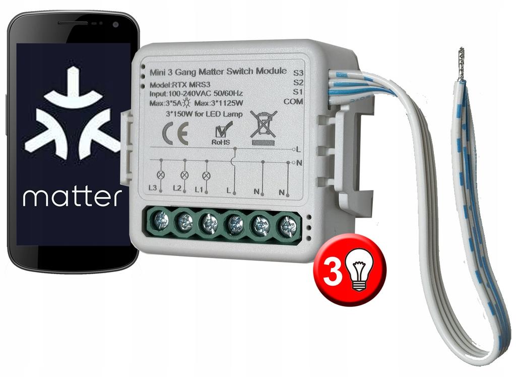 MATTER WiFi HomeKit 3-channel Relay Controller Google Home Assistant Alexa