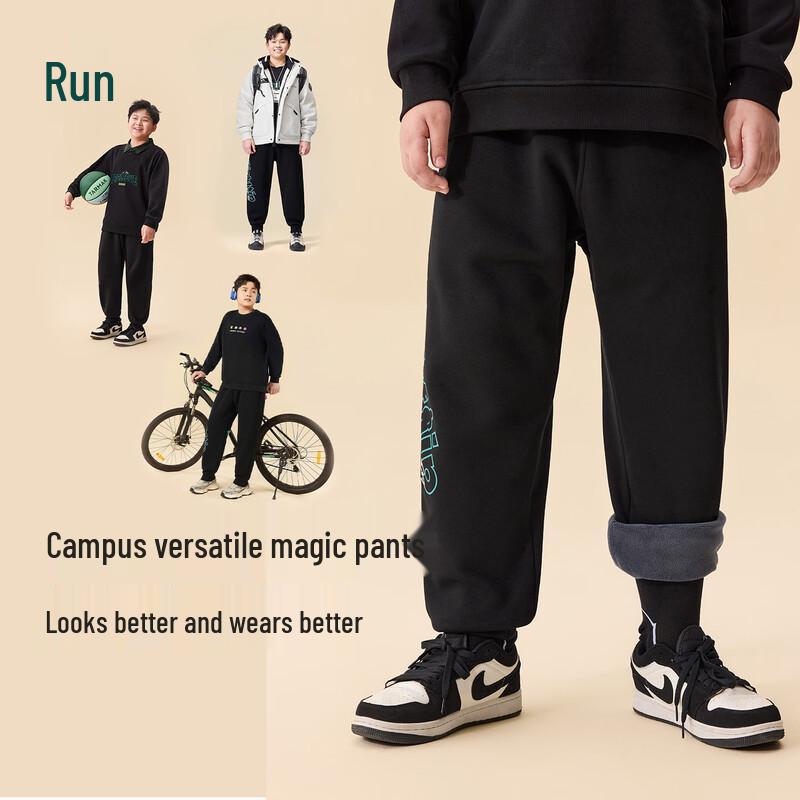 Yishidai Plus-Size Boys' Thick Fleece-Lined Sweatpants