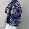 Faux Wollmantel Frauen Winter Blau Leopard Faux Pelzmantel Gepolsterte Jacke Koreanische Lose Plus Samt Street Coat