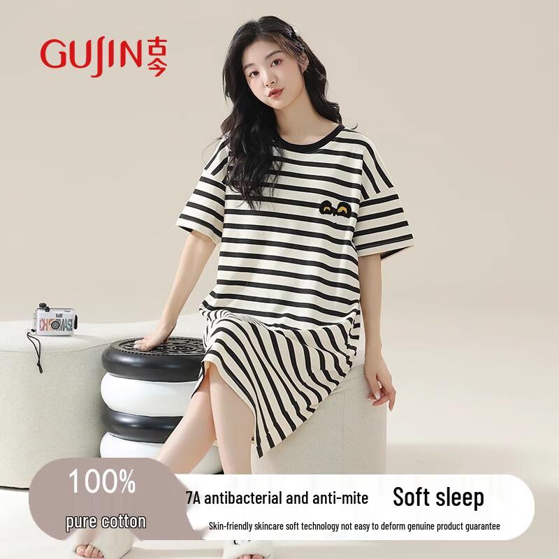 GUJIN Women s Pure Cotton Short Sleeve Nightdress Loungewear L