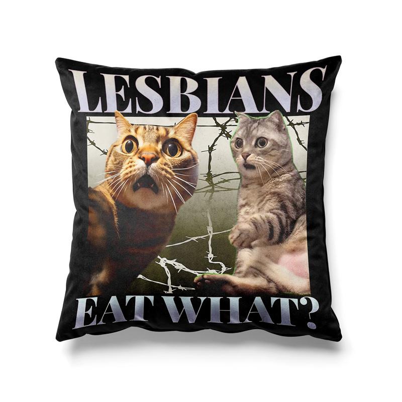 Aertemisi 18'' x 18'' Lesbians Eat What Funny Cat LGBTQ+ Square Throw Pillow Cushion Covers Cases Pillowcases 45cm x 45cm