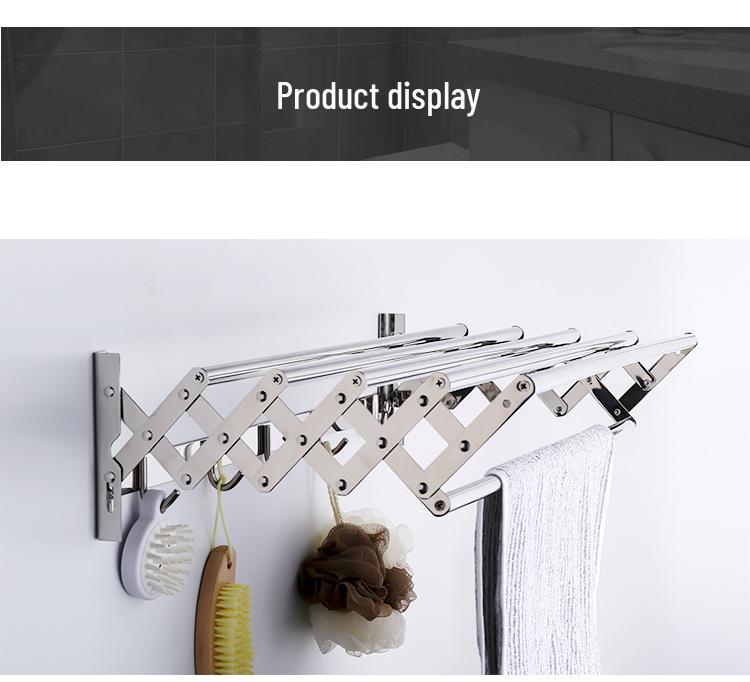 304 Stainless Steel Retractable Towel Rack with Hooks for Bathroom, Hotel, or Balcony Drying