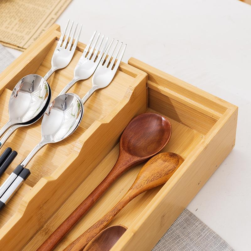 Kitchen Cutlery Box Bamboo Storage Box Chopstick Fork Telescopic Drawer Storage Rack Kitchen Organizer Home Organizer