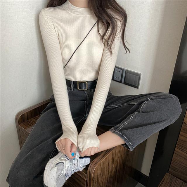 Women Knitted Half Turtleneck Full Sleeve Basic Sweaters Pullovers Female Soft Sweater Top for Female Autumn Winter