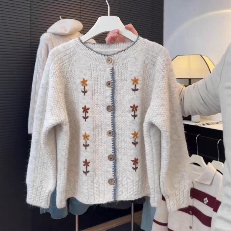 Crew Neck Knitted Cardigan Women's Autumn New Loose Soft Waxy Sweater Jacket