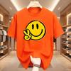 Unisex Casual Short Sleeve Crew Neck TShirt Joyful Face SMILE Graphic Print Summer Top Comfort Ladies TShirt Playful Design