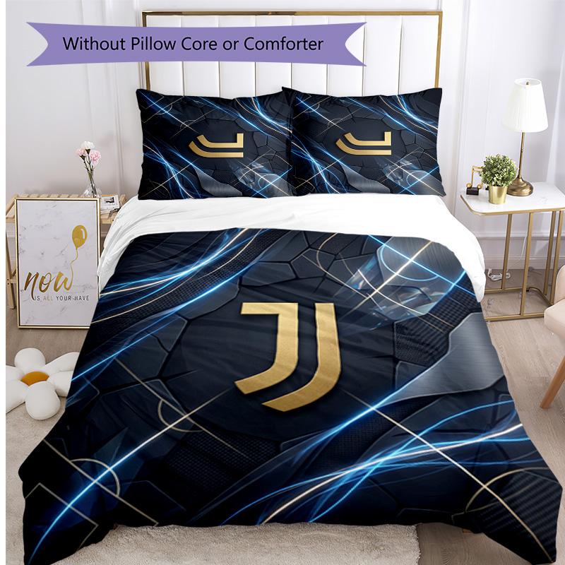Juventus FC Pattern Printed 3PCS Bedding Set Soft Skin-Friendly Washable Duvet Cover & Pillowcases Set All Season Bedroom