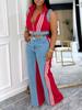 European and American Women's Sleeveless Patchwork Striped Jeans Two-piece Set - Summer Collection