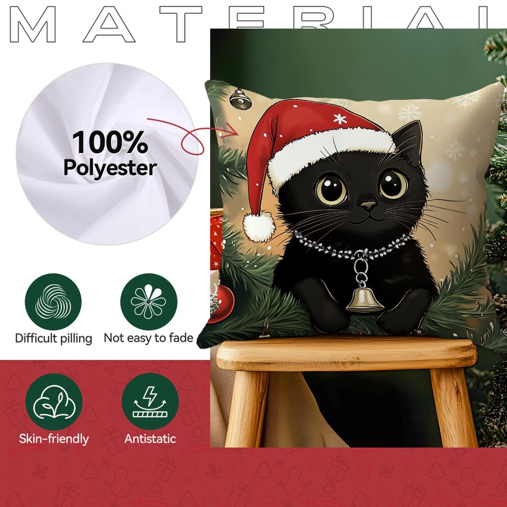 45X45Cm Christmas Cat Pillowcase Bedroom Sofa Cushion Cover 100% Polyester Living Room Cushion Pillowcase Home Decor