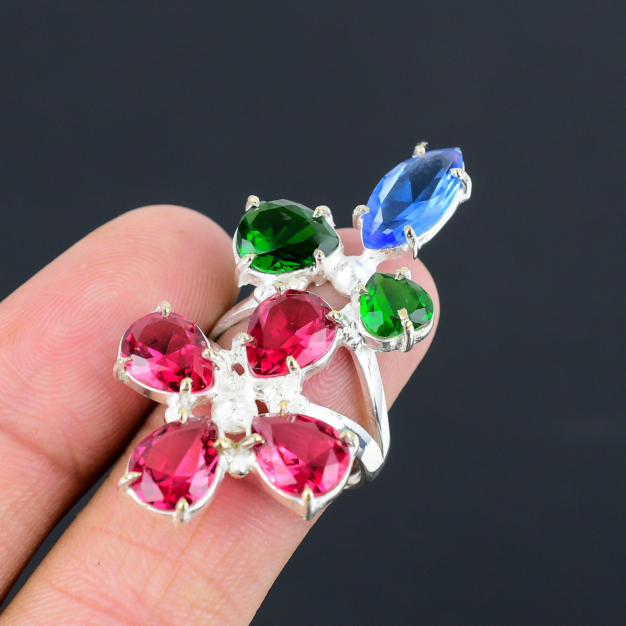 Womens day Sale 925 Sterling Silver Pear Natural Pink Rubillite Solitaire Ring 9