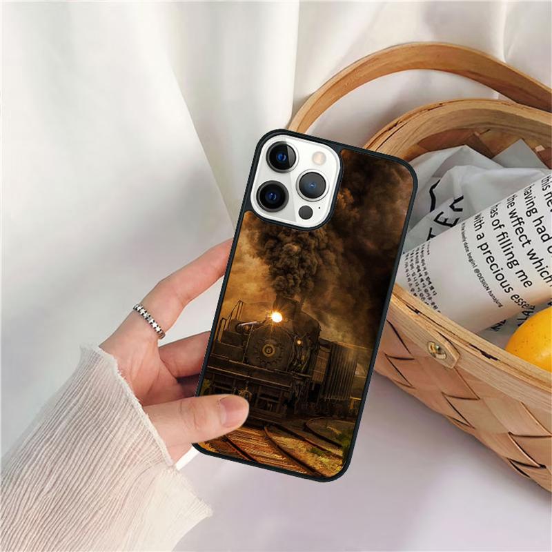 Vintage Steam Train Railway Phone Case For iPhone 17 Air 16 15 14 11 12 13 Pro  MAX Plus coque Cover Shell