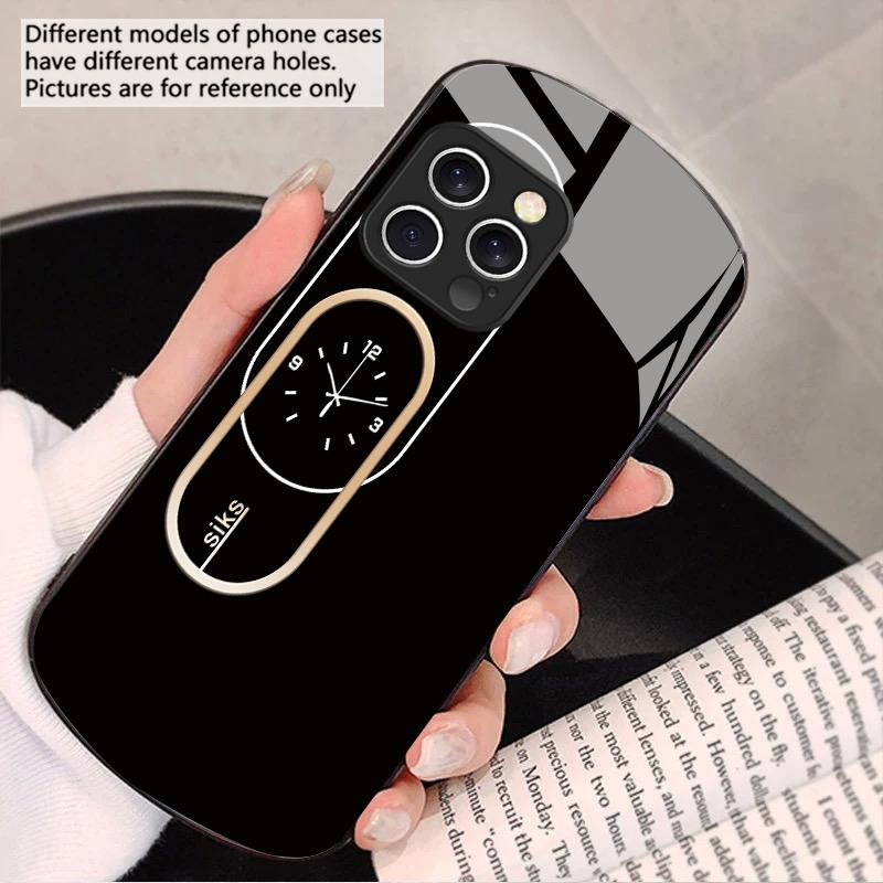 Wanduhr Farbmuster Für iPhone 16 15 14 13 Plus 12 mini 11 Pro Max XR Xs Max X 7 8 6 6S 2022 Elliptische Glas-Handyhülle