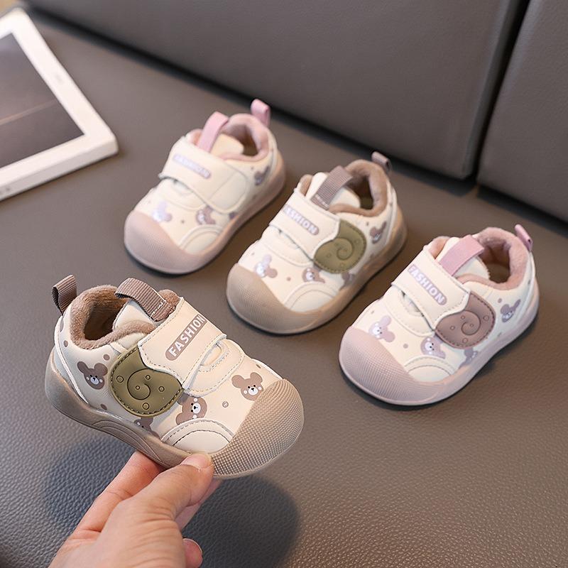Infants’ Soft-Soled Walking Shoes, Winter, Boys’ and Girls’ Fleece-Lined Warm Sneakers, Lightly Padded for Toddlers, Cotton-Lined Mid-Season Shoes