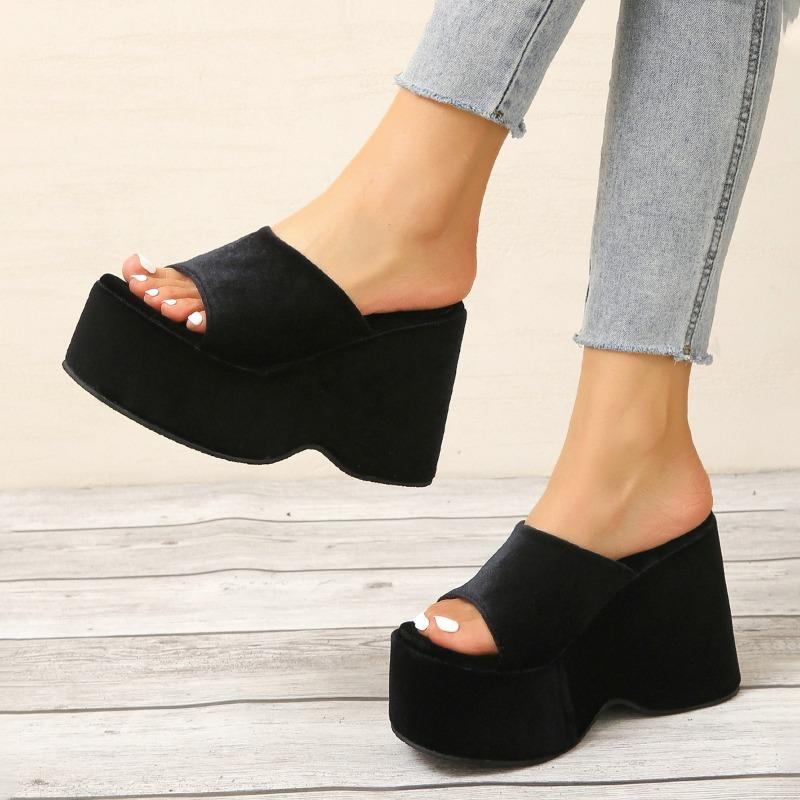 Thick-soled Wedge Heels One-shoulder Shoes Women's High Heels Beach Flip-flops