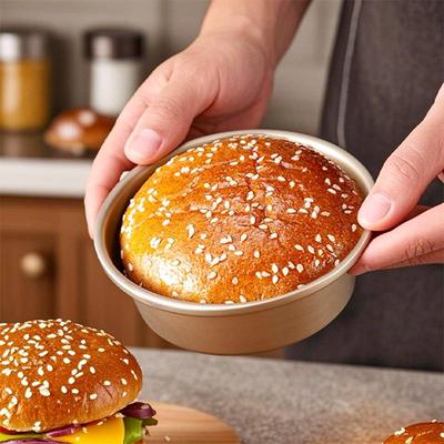 1Pcs  Non-Stick Hamburger Baking Mold Carbon Steel Mini Bread Baking Pan Reusable 4Inch Bread Mold Kitchen Bakeware