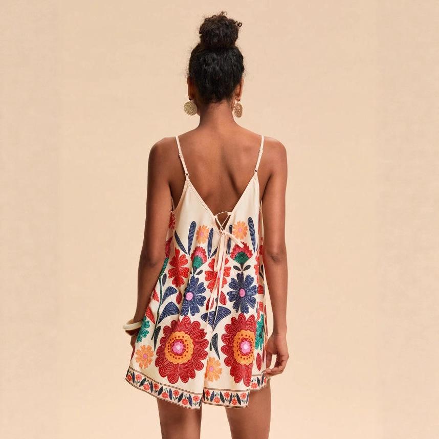 Women's Summer 2025 Casual Floral Strappy Jumpsuit