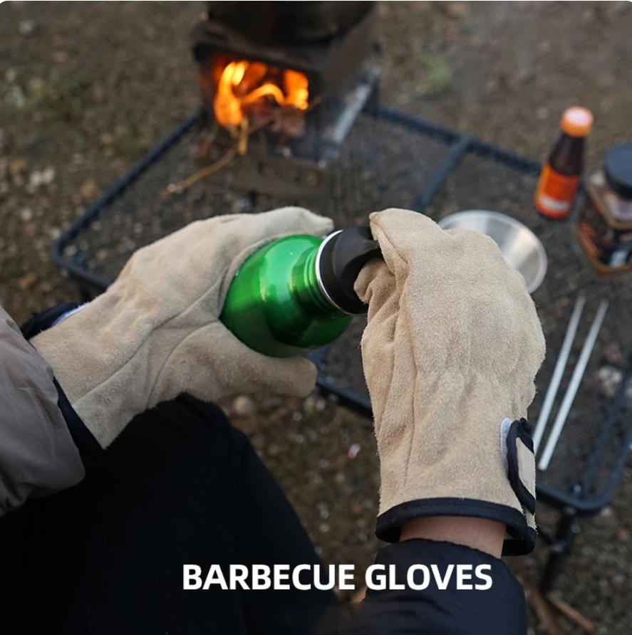 Leather Fire Resistant Heat Resistant Gloves Outdoor Barbecue Heat Resistant Wear Resistant Cooking Oven Gloves Two Layer Quality