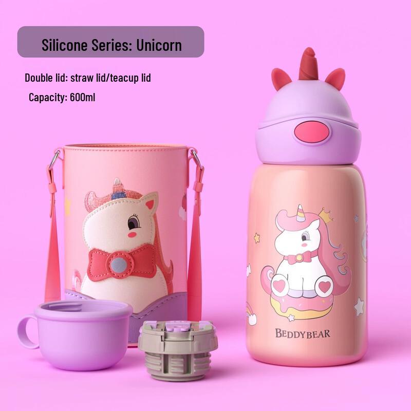 

BEDDYBEAR 600ml Unicorn Kids Insulated Straw Water Bottle
