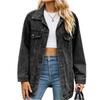 Women's Fashionable Versatile Classic Retro Solid Color Lapel Long Sleeved Pocket Loose Denim Jacket