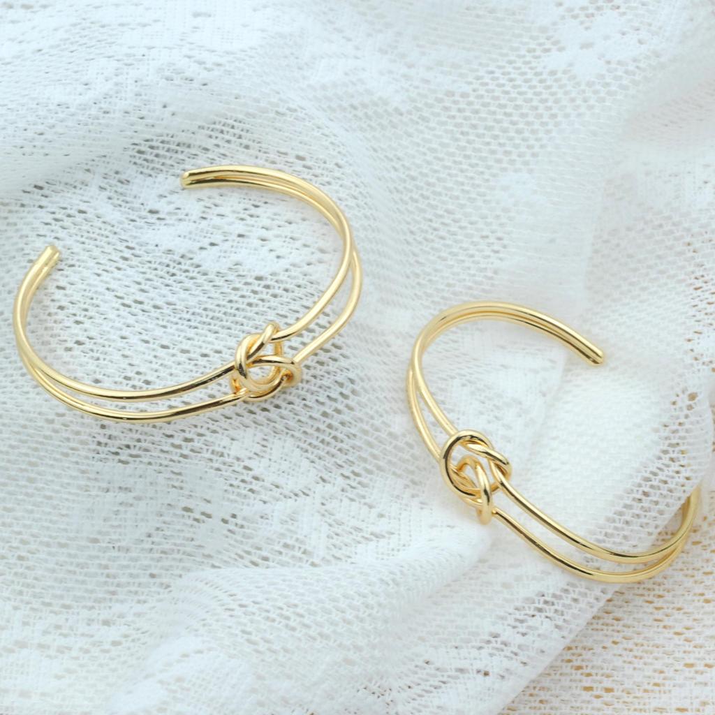 European-Style Double-Layer Heart Knot Bracelet for Women, KC Gold Pure Copper Jewelry, Trendy Hand Accessory