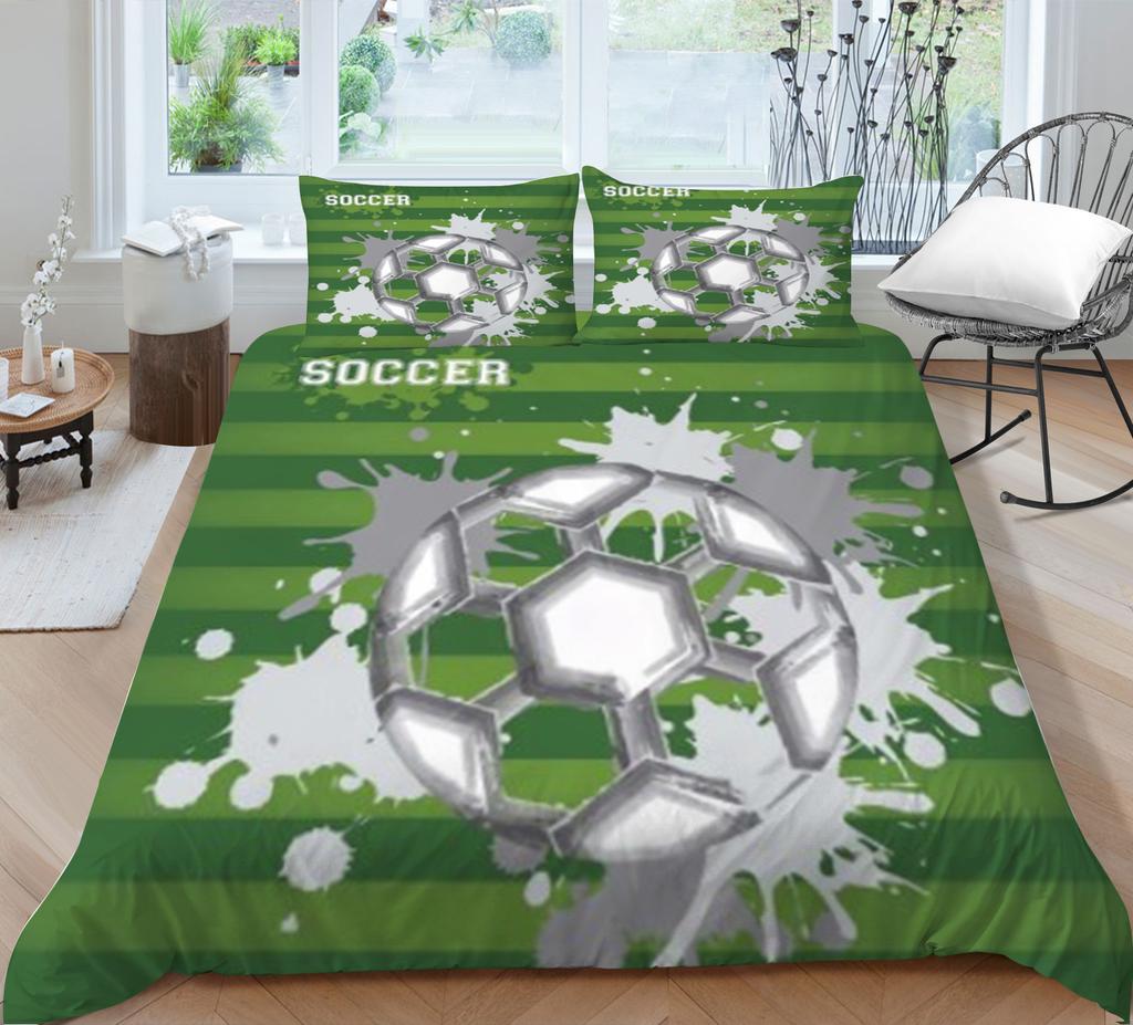 Football Series Quilt Cover Pillowcase Three-Piece Set Polyester Abraded 3D Digital Printing