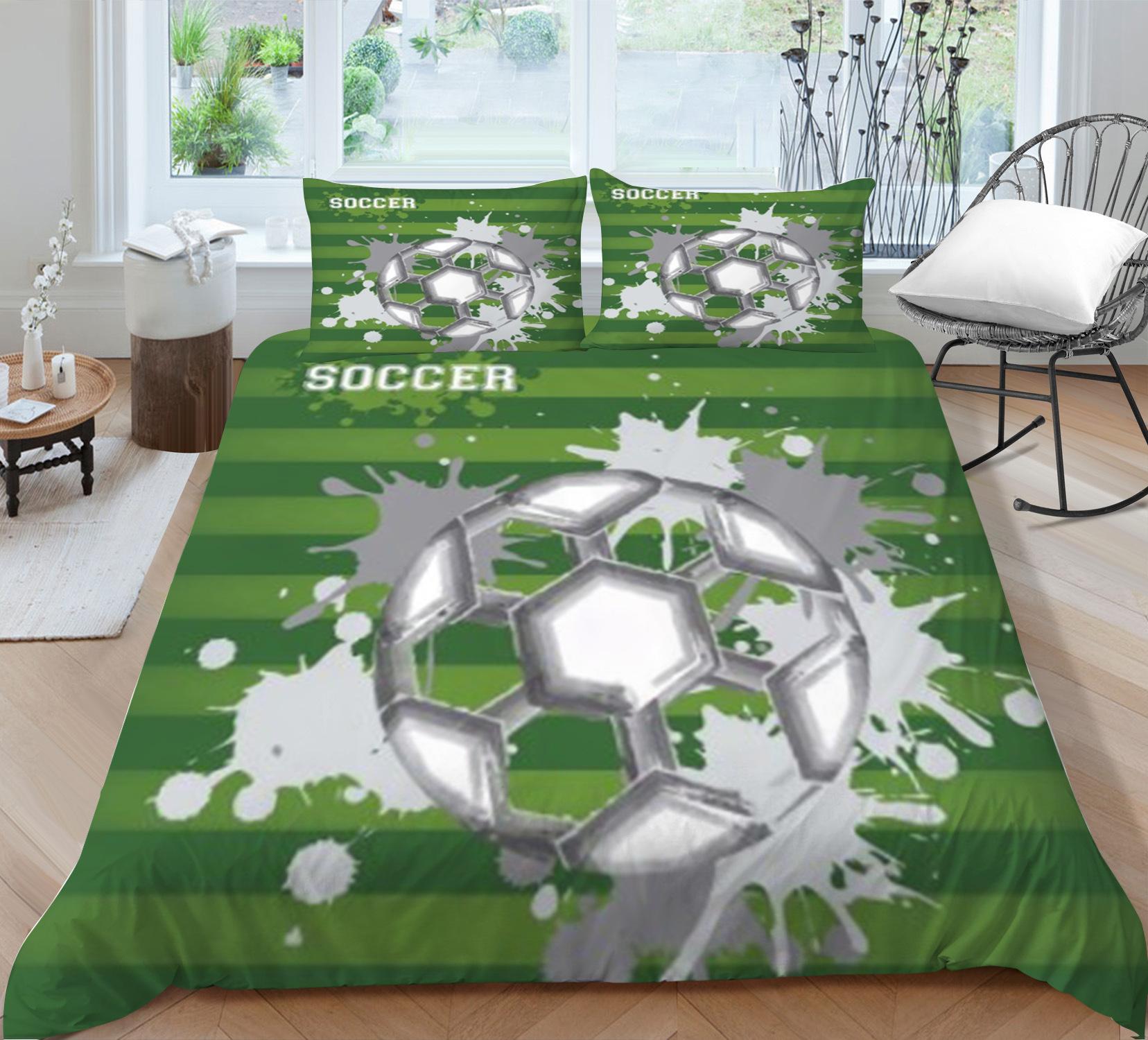

Football Series Quilt Cover Pillowcase Three-Piece Set Polyester Abraded 3D Digital Printing EU single 135*200