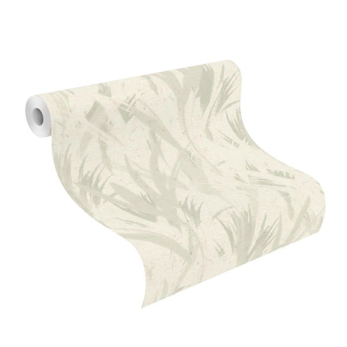 Papier peint - RASCH - 520729 - Intissé - Effet béton &amp; motif feuilles - 10,05 m x 53 cm