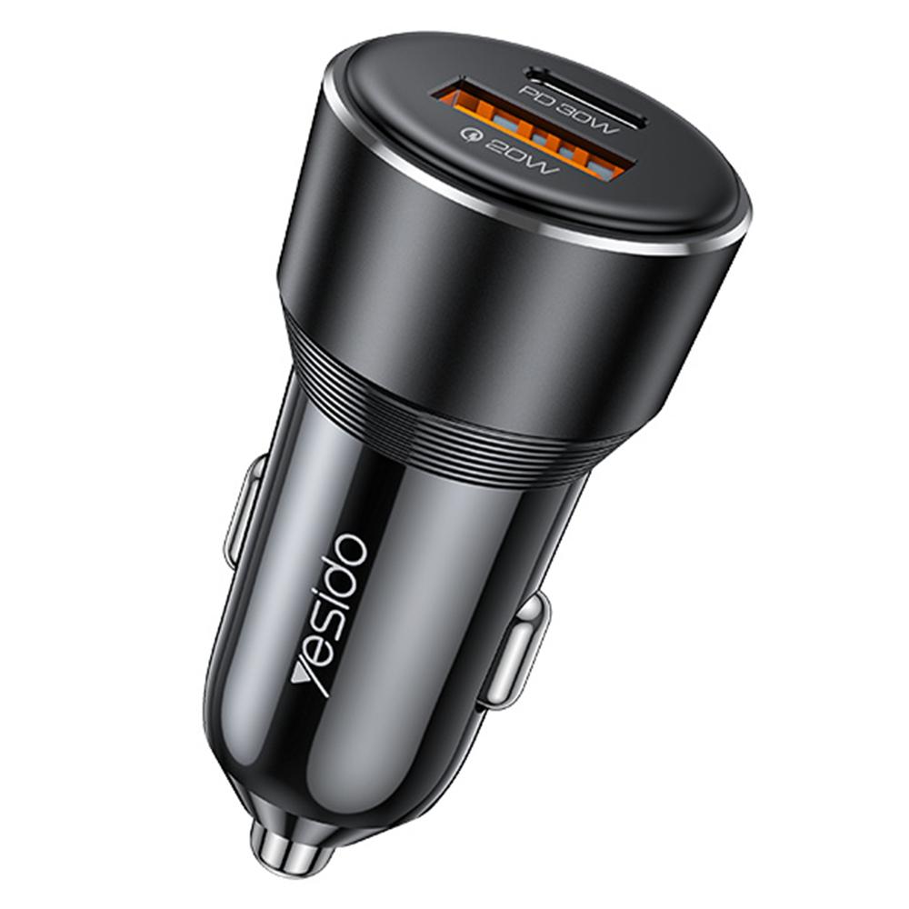

YESIDO Y64 50W USB+Type-C Dual Port Car Charger Fast Charging Cigarette Lighter Adapter As Shown A