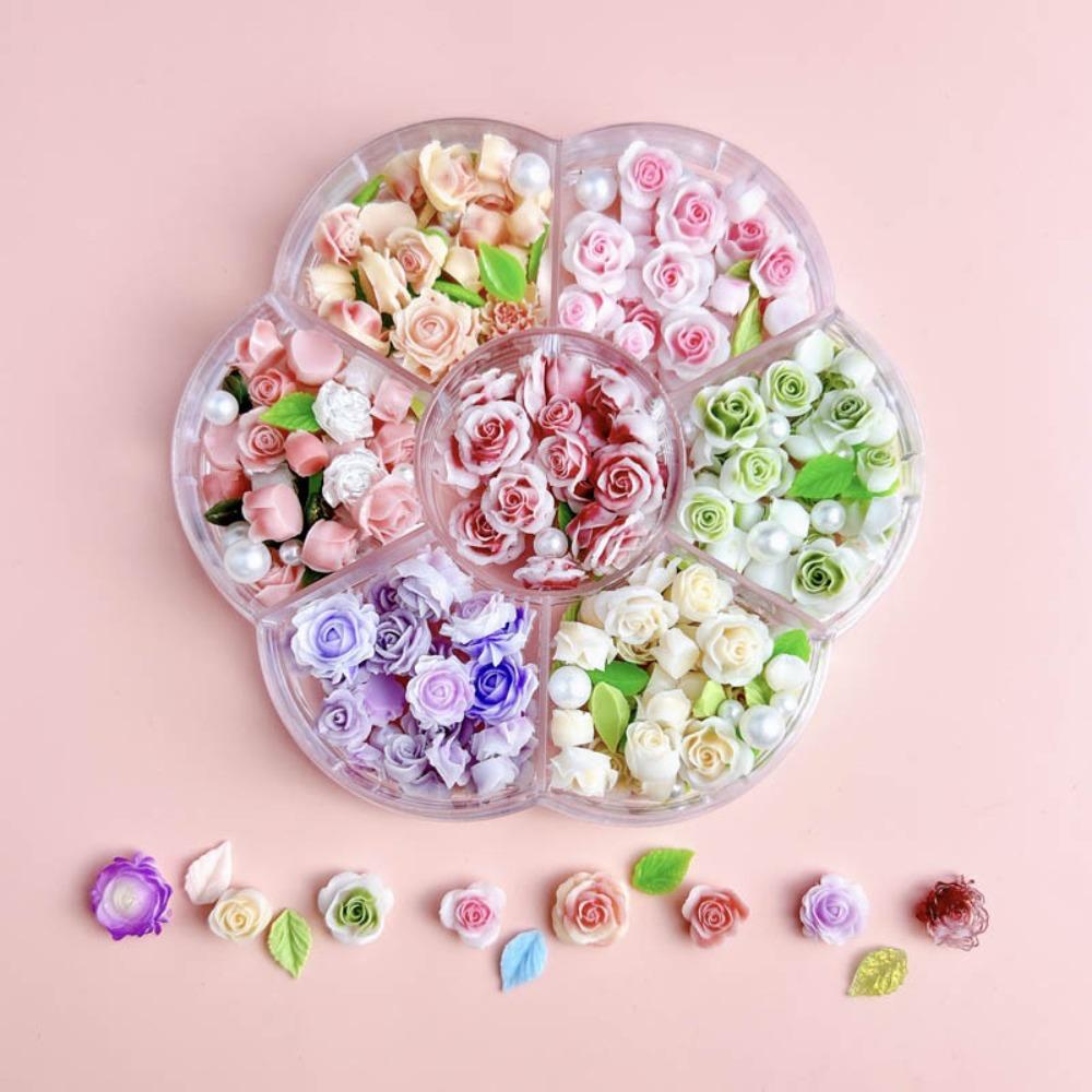 Mixed Pearl Beads Rose Nail Decorations Pink Rose Flower Rose Nail Rhinestones  Nail Salon