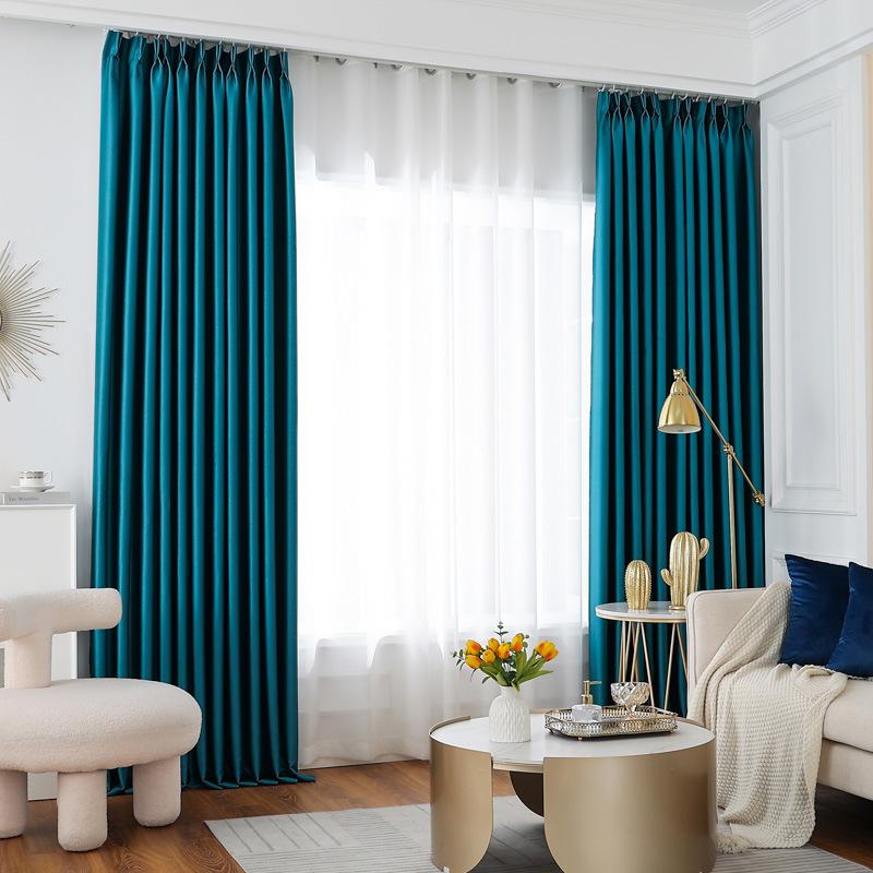 European-Style Bedroom Bay Window Color Matching Curtains Sunscreen Full Shading Sunshade Insulation Fabric Cream Finished Product