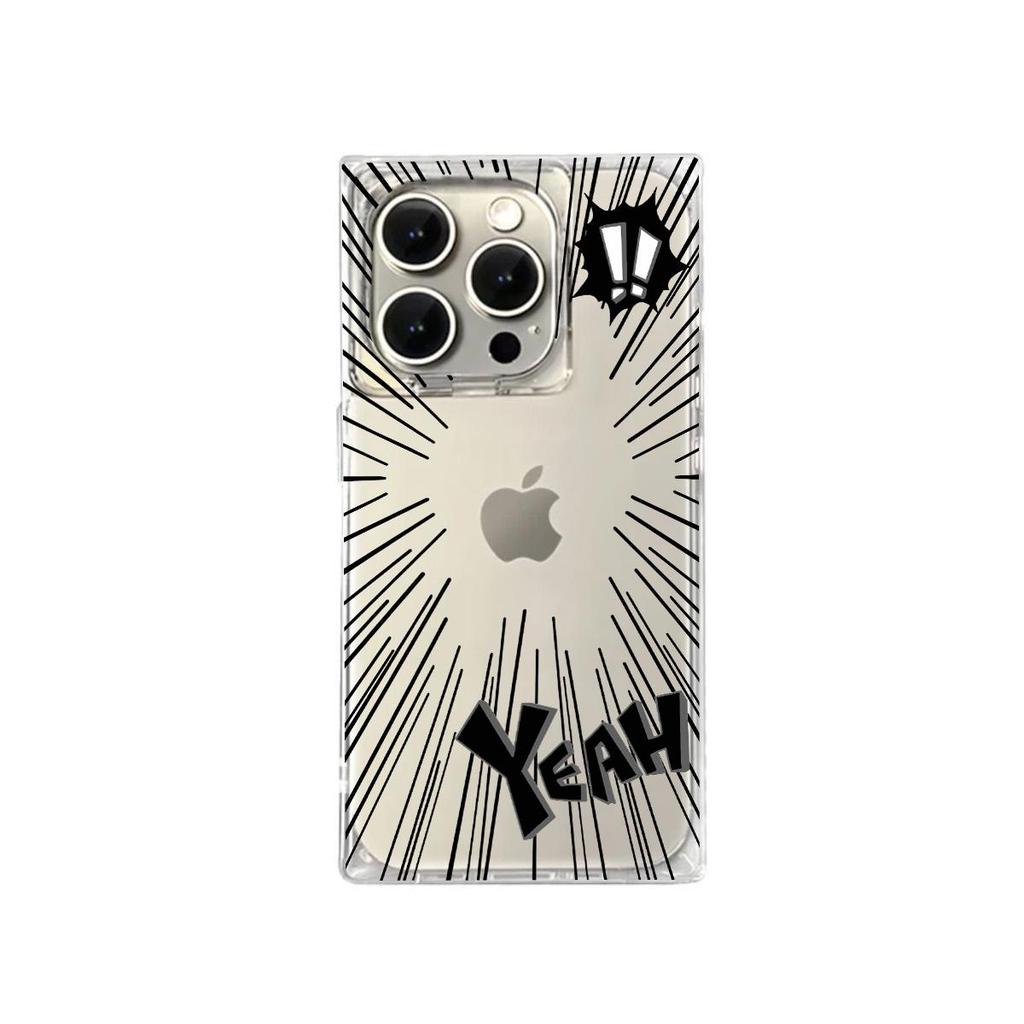 Transparent Square Back Tube Case Casing Protection For iPhone 15 Plus 12 13 11 14 Pro Max 16 ProMax Anti-Oxygen,YEAH Pattern