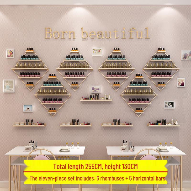 Golden Rhombus Wall-Mounted Nail Gel Display