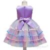 Kayiyasu Formal Dress with Tulle Rainbow Floral Print and Perfect for Kindergarten Entrance Piano Ages Light Girls' Skirt, Bow, Ceremonies, Recitals,