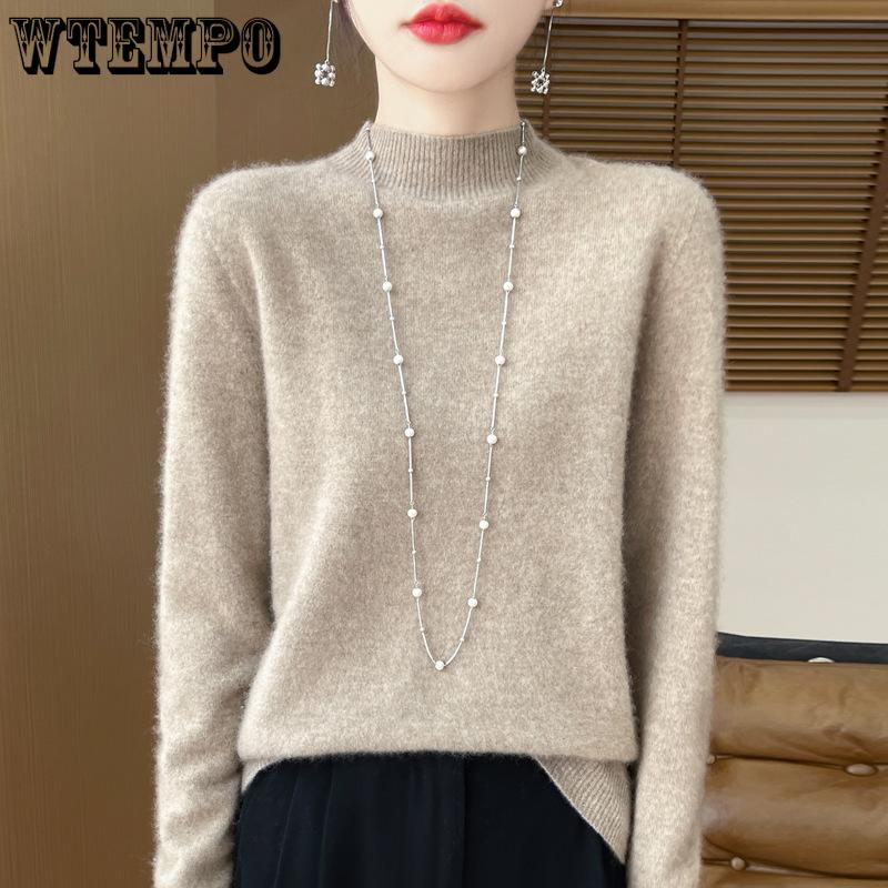 Autumn and Winter Women's Half High Neck Warm Sweater Knitted Pullover Sweater
