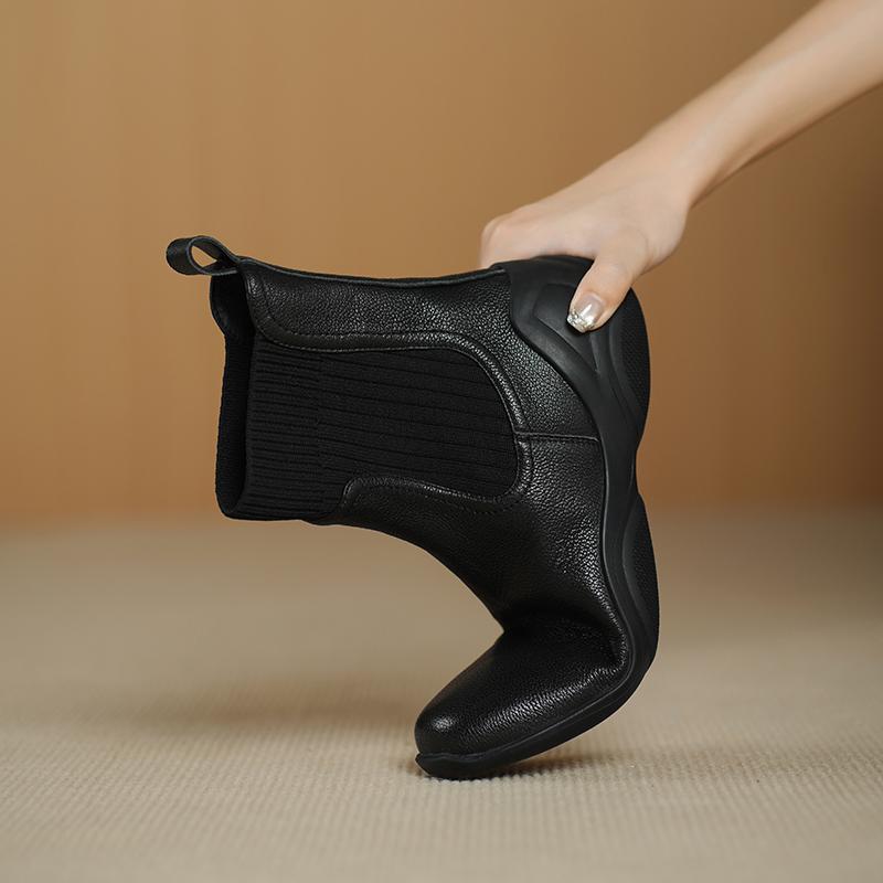 Fashion 2025 NEW Autumn Women Boots Sheepskin Leather Women Shoes Square Toe Chunky Heel Slip-on Ankle Boots Chelsea Ladies Boots