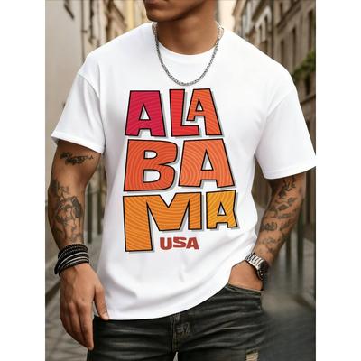 Europäische Größen Alabama USA T-Shirt | Lustiger Humor Schlichtes Weißes Sommer-T-Shirt für Herren | Vintage-inspiriert Bequeme Passform Bedrucktes T-Shirt | Lässiger Stil