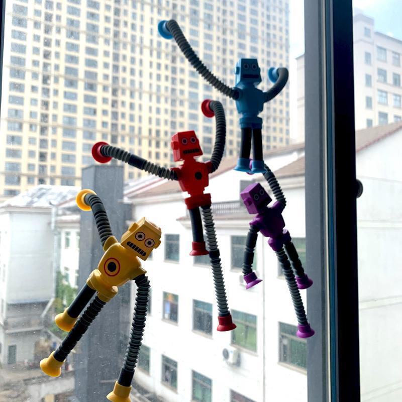 Creative Cartoon Giraffe Robot Egg Decompression Toy with Stretch Tube and Suction Cup, Featuring Ever-Changing Light-Up Hair.