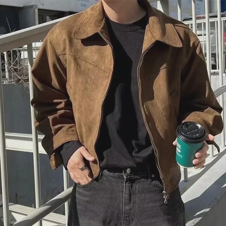 Men's Suede Lapel Pilot Jacket - Trendy Korean Style for Autumn/Winter