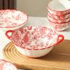 Bowl Set, Red Rose Household Chinese Wedding Housewarming Gift, Ceramic Bowl Wedding Gift Box Set