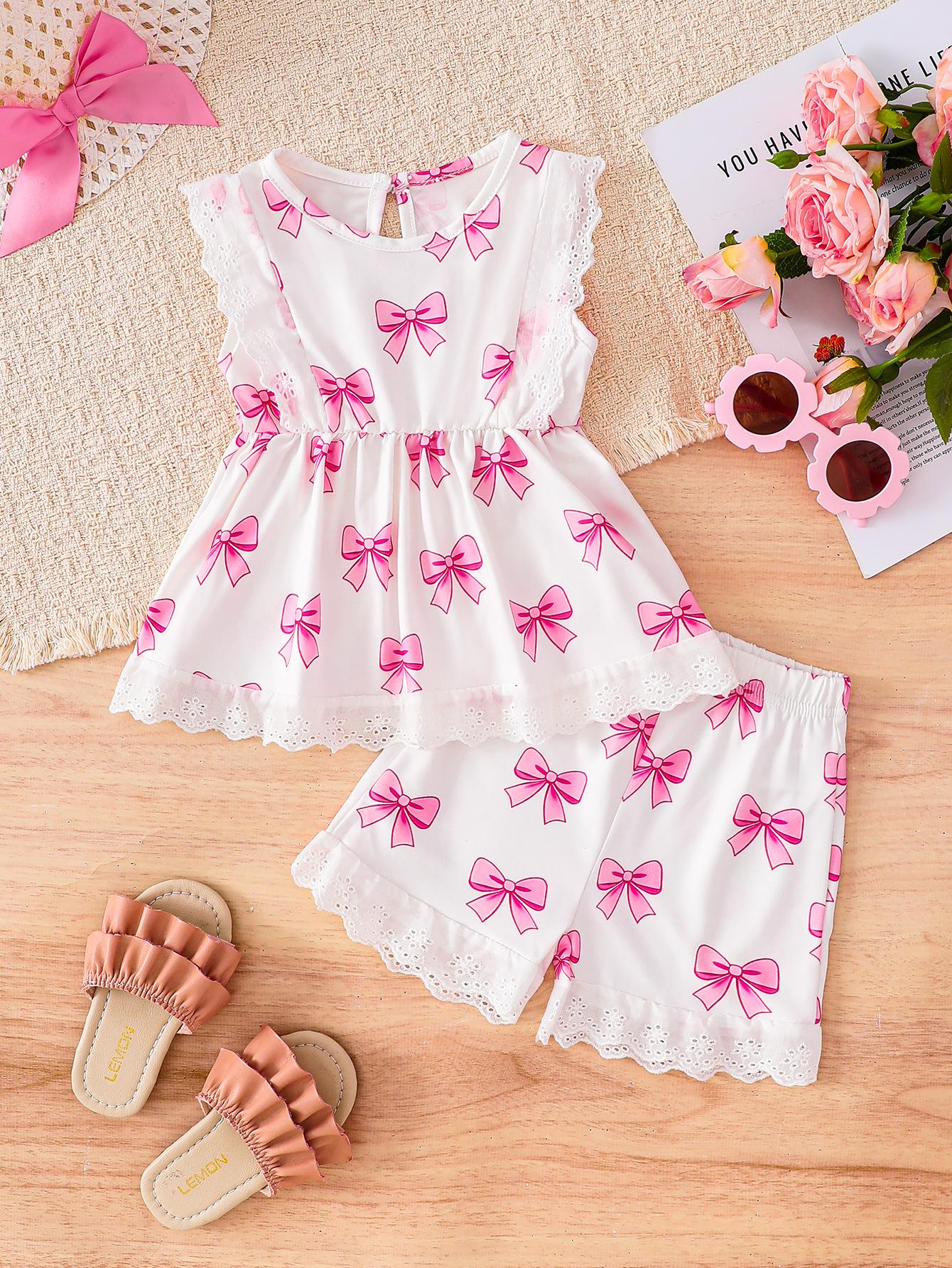 

Набор одежды для девочки с цветочным кружевом, с коротким рукавом 18-24 Months