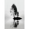 Minimalistisches Schwarz-Weiß Berg Baum Krähe Landschaft Poster Druck Leinwand Gemälde Abstrakt Wandkunst Wohnzimmer Heimdekor