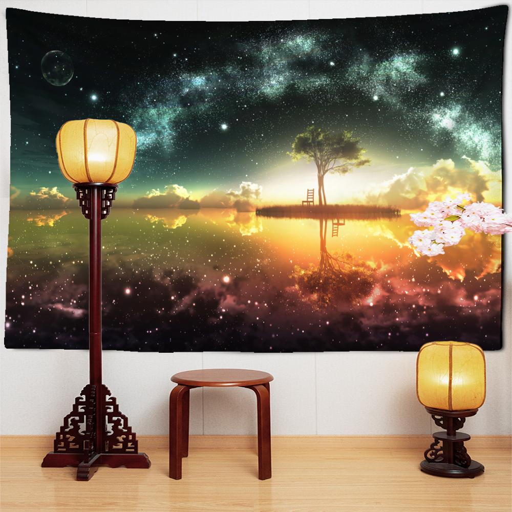 Huxin Tree Night View Tapestry Wall Hanging Abstract Art Starry Sky View Bedroom Living Room Home Decor Background Cloth