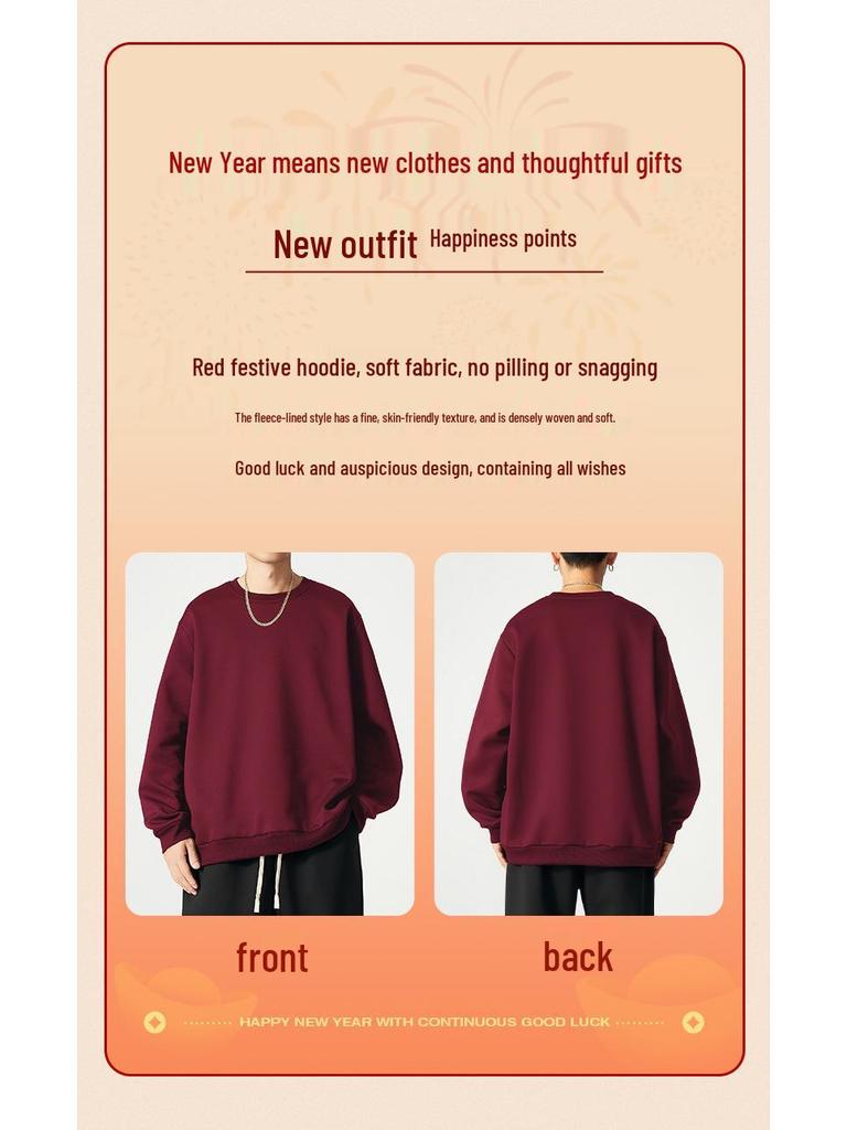Men's Trendy Red Plus Size Fleece Hoodie 2026: Youth Fashion Long Sleeve Sports Top