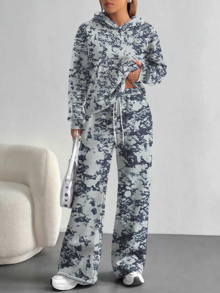 Vertigo European And American Autumn And Winter Casual Long-Sleeved Suit Women'S Hooded Sweater Trousers Two-Piece Set