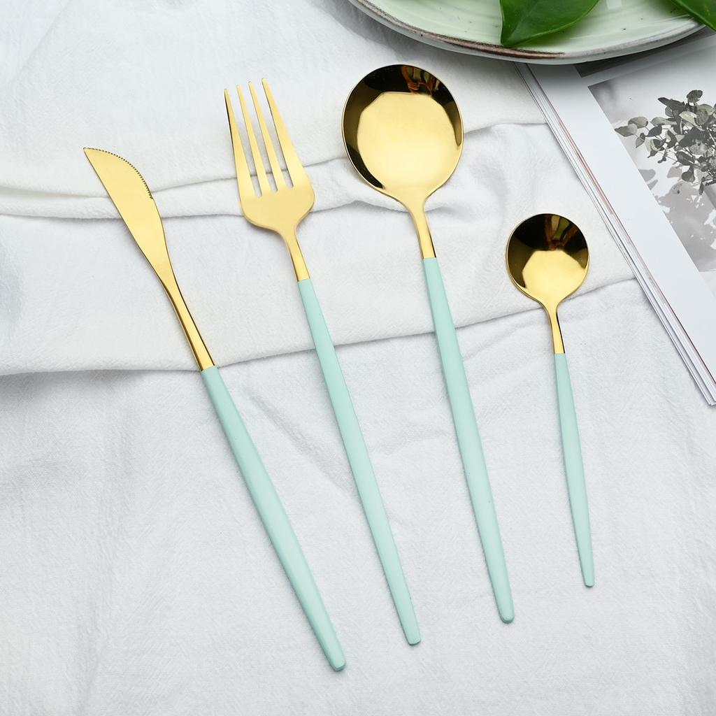 24pcs Black Gold Cutlery Set Mirror Stainless Steel Dinnerware Set Knife Fork Spoon Tableware Flatware Set Dishwasher Safe Kitchen Wedding Accessories