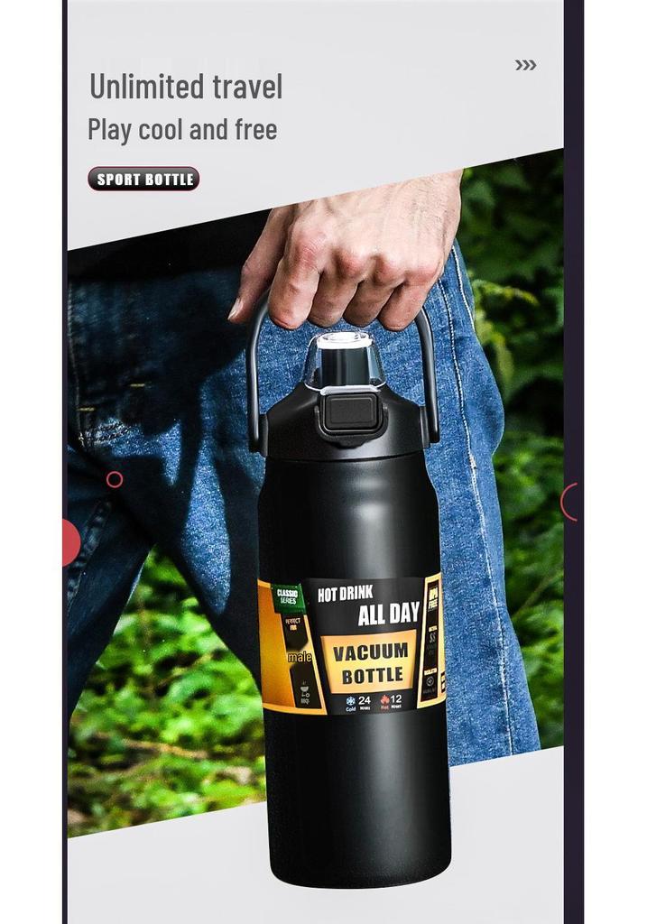 304 Stainless Steel Large Capacity Thermos Mug with Double Handle - Portable Mountaineering Water Bottle