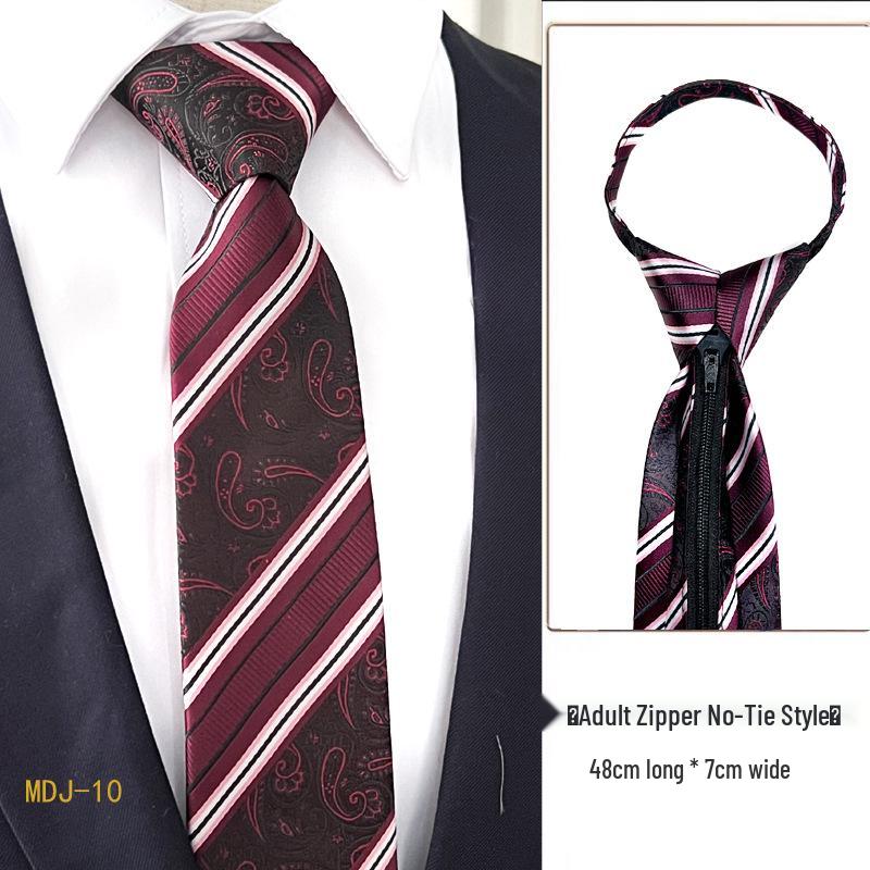 Men's 7cm Easy-Pull Zipper Tie, 1200-Needle Yarn-Dyed Polyester