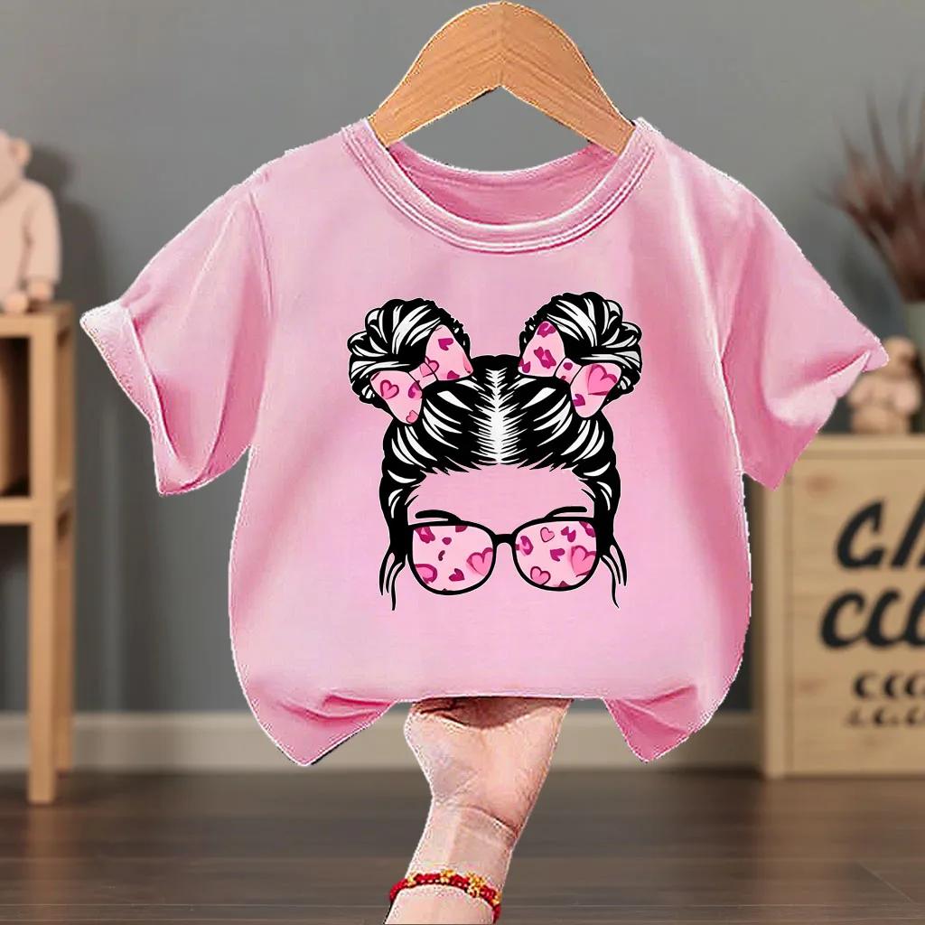 Summer Girls Casual Pure Cotton Tshirt Fashion Printed Shortsleeved Childrens Top Breathable and Comfortable Outdoor Tshirt 100